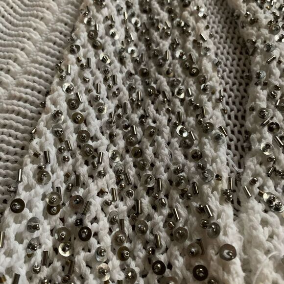 White Open Crocheted Beads Cardigan Sweater - Picture 9 of 15